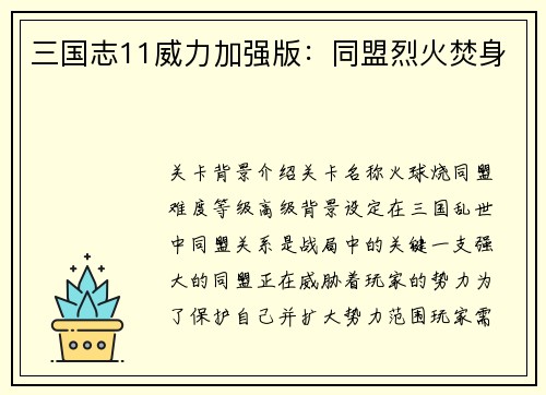 三国志11威力加强版：同盟烈火焚身